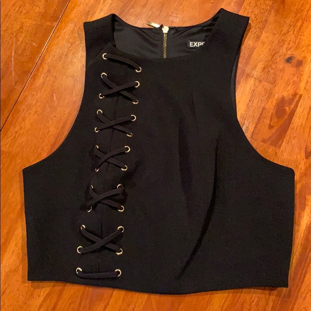 Express Tank Crop Top with lace tie accent